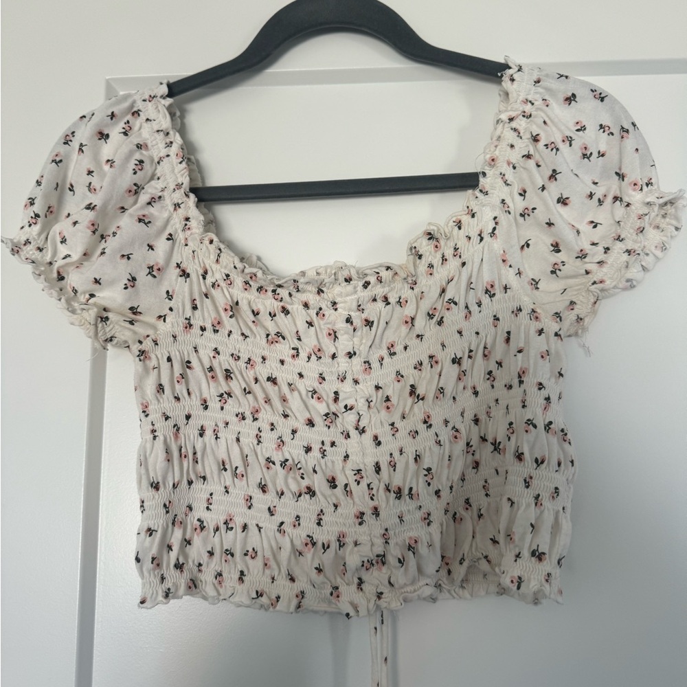 Garage Cream Smocked Tie Front Blouse